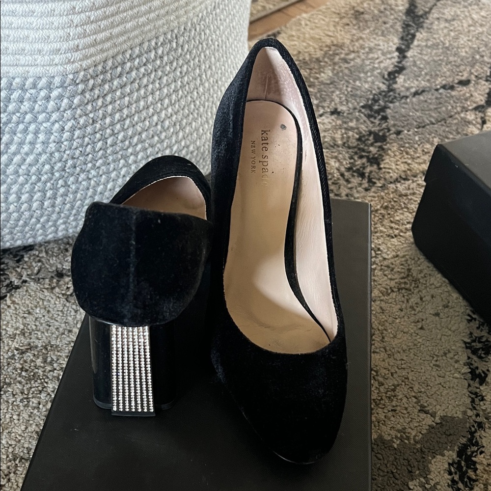 Kate Spade Black Velvet Heels with Silver Accent